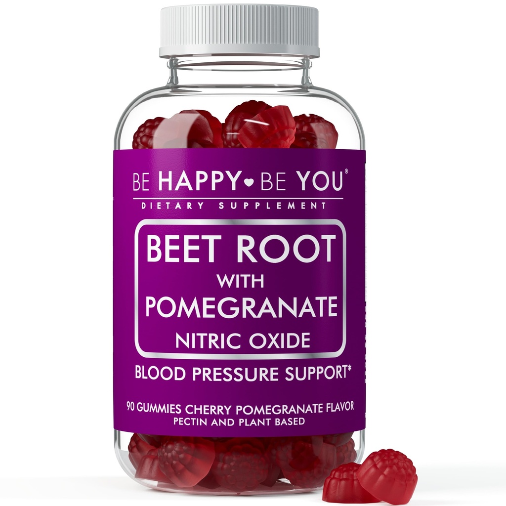 Beetroot with Pomegranate Gummies – Nitric Oxide Booster & Blood Pressure Support – Cherry Pomegranate Flavor – Vegan, Gelatin-Free, Pectin-Based – 90 Ct