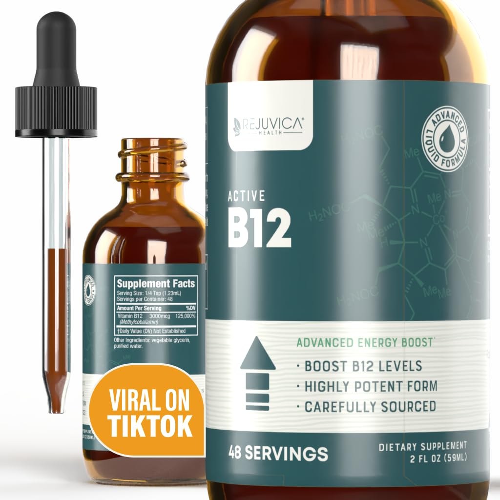 Rejuvica Health Active B-12 Liquid B12 Supplement, Supports Energy and a Healthy Nervous System - Convenient Liquid Dropper Absorbs Fast & Tastes Great