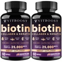 Vitboost Biotin with Hyaluronic Acid, Collagen and Keratin – 25000 mcg Hair Growth Vitamins for Men and Women – Nails and Skin, USA Made - Third Party Tested, B1, B2, B3, B6, B7 Complex - 120 Capsules