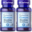 Puritan's Pride Biotin 10000 Mcg, Helps Promote Skin, Hair and Nail Health, Softgels 100 Count (Pack of 2)