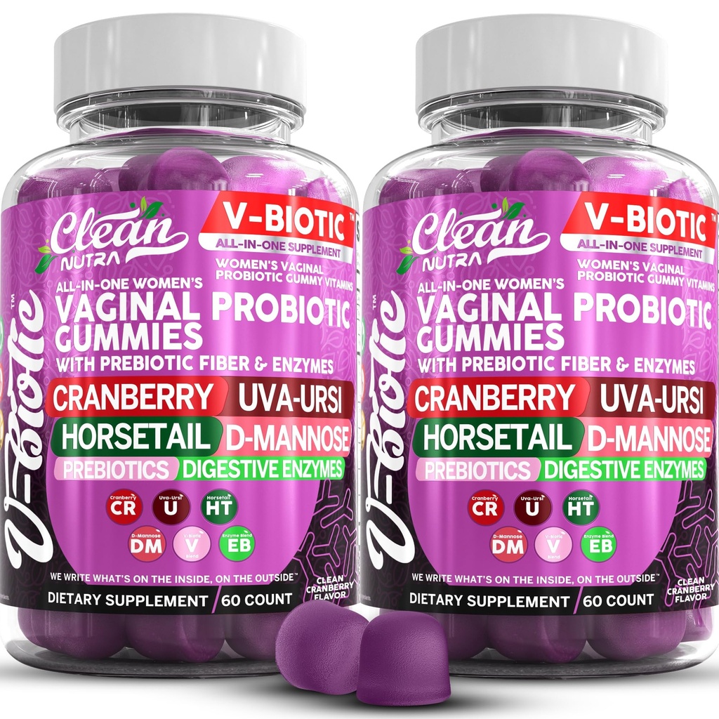 Clean Nutra Vbiotic Gummies, Cranberry, Horsetail, D-Mannose, UVA-Ursi, Probiotic Blend, Enzyme Blend, 60 Count (2)