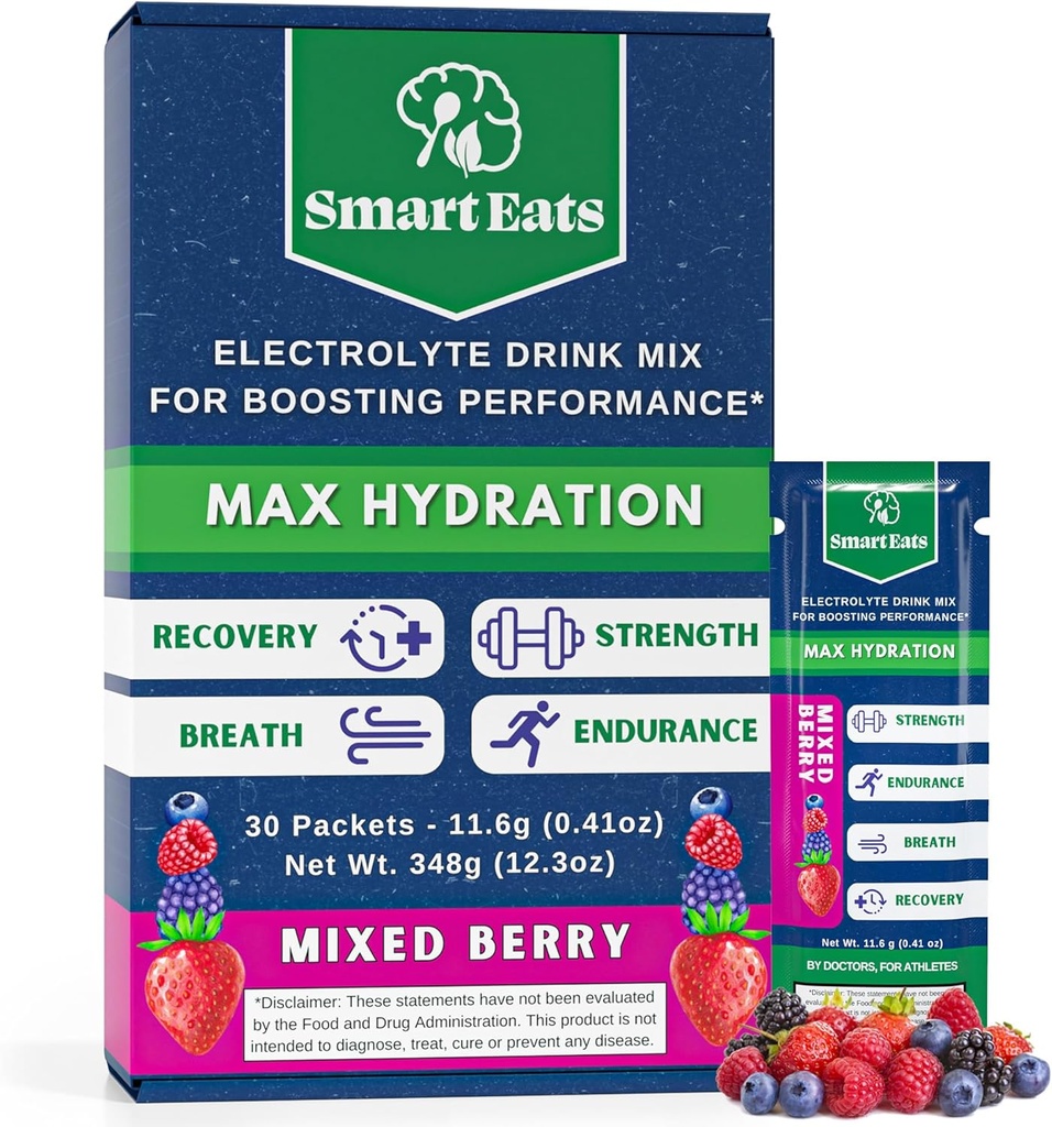 Smart Eats Elektrolyt-Pulver - 1,690mg Elektrolyte, 9 essentielle Mineralstoffe & Vitamine, 5 Antioxidantien, Rapid & Energizing Hydration, Designed by Doctors, <1 Gram Sugar, Sour Berry Flavor - 30 Packets