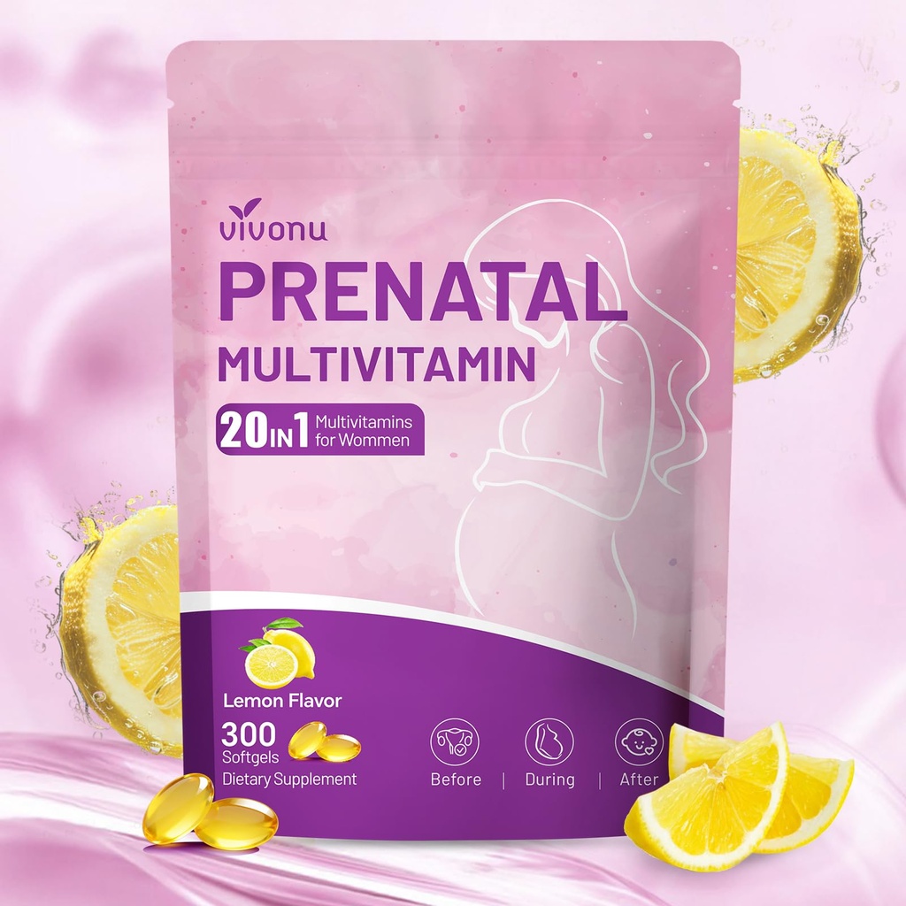 VivoNu Prenatal Multivitamin, Prenatal Vitamins with Folic Acid, Probiotic, Biotin, Zinc, Vitamin D3, K2, B6, B12, C & More, 300 Softgels (1 Bag (300 Softgels))