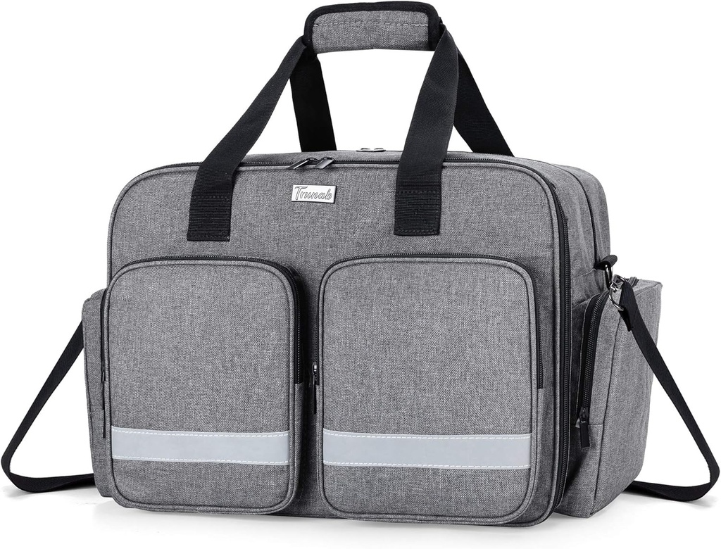 Trunab Medical Bag - Empty First Aid Bag for Nurse, Doctor, Paramedic - Home Care Nurse Bag with Padded Layer for Laptop - Patented Design - Grey