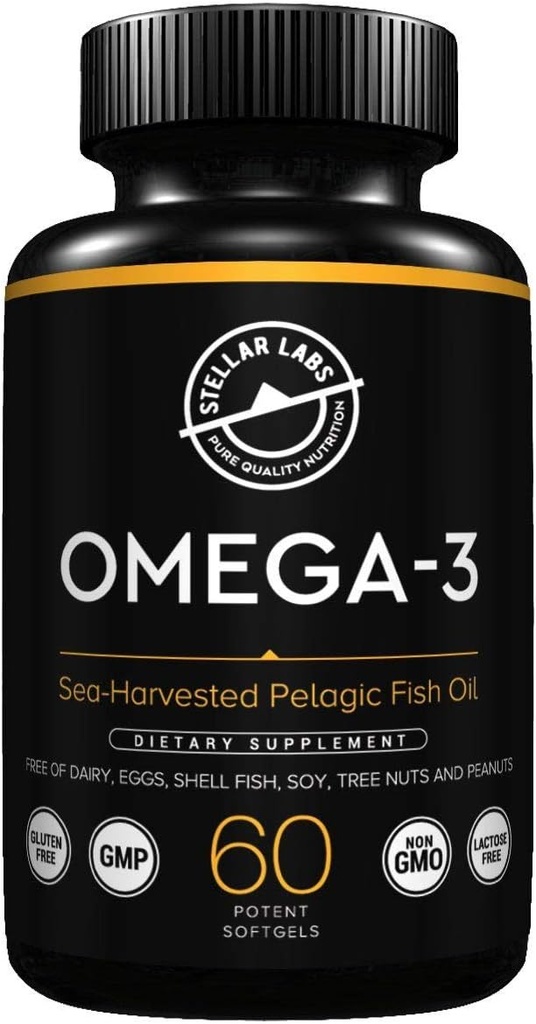Stellar Labs Omega- 3 Tambahan Minyak Ikan - 60 CT LowFODMAP Bersertifikat
