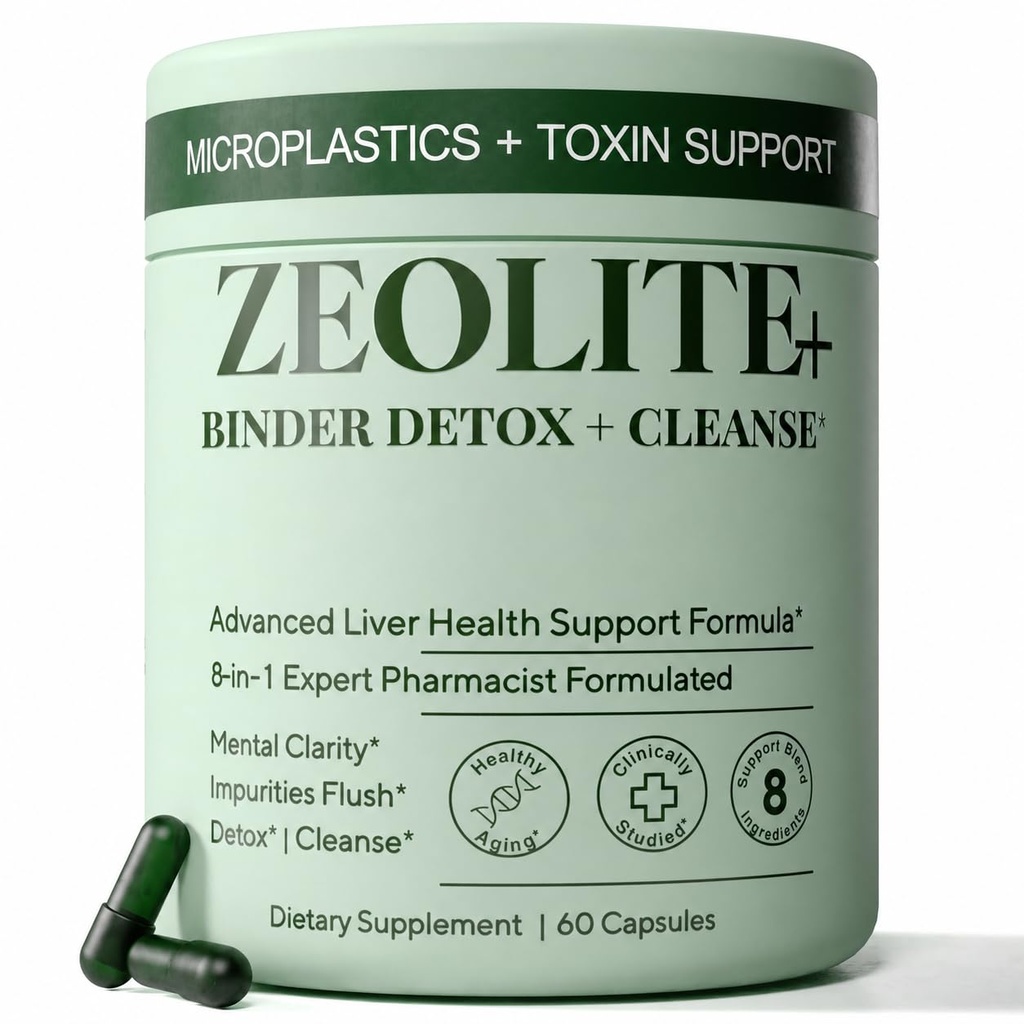 Clinoptilolite Zeolite Detox Supplement – Microplastics Liver Cleanse & Repair with Activated Charcoal, NAC & Milk Thistle – Full Body Detox Cleanse, Gut Health & Binder Detox for Adults – 60 Capsules