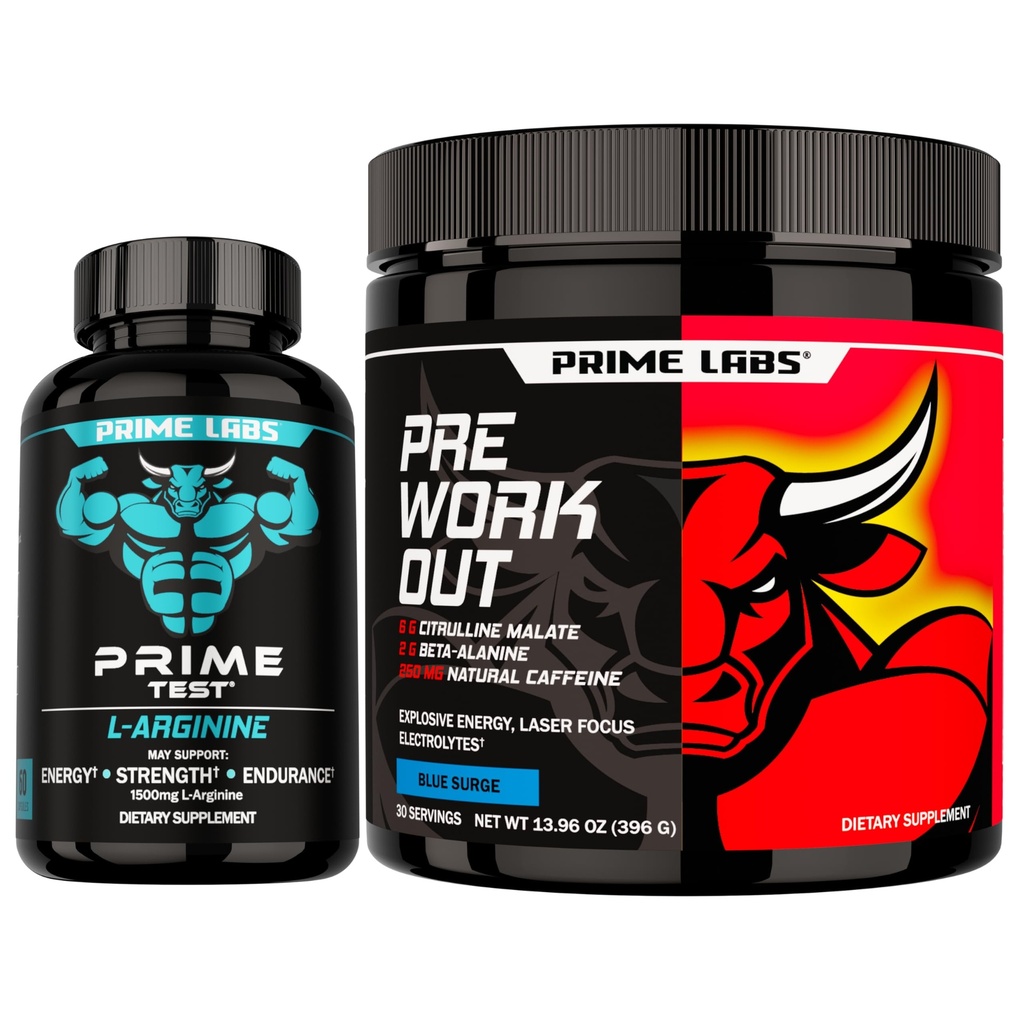 Prime Labs L Arginine (60 ct) + Pre Workout Powder Supplements