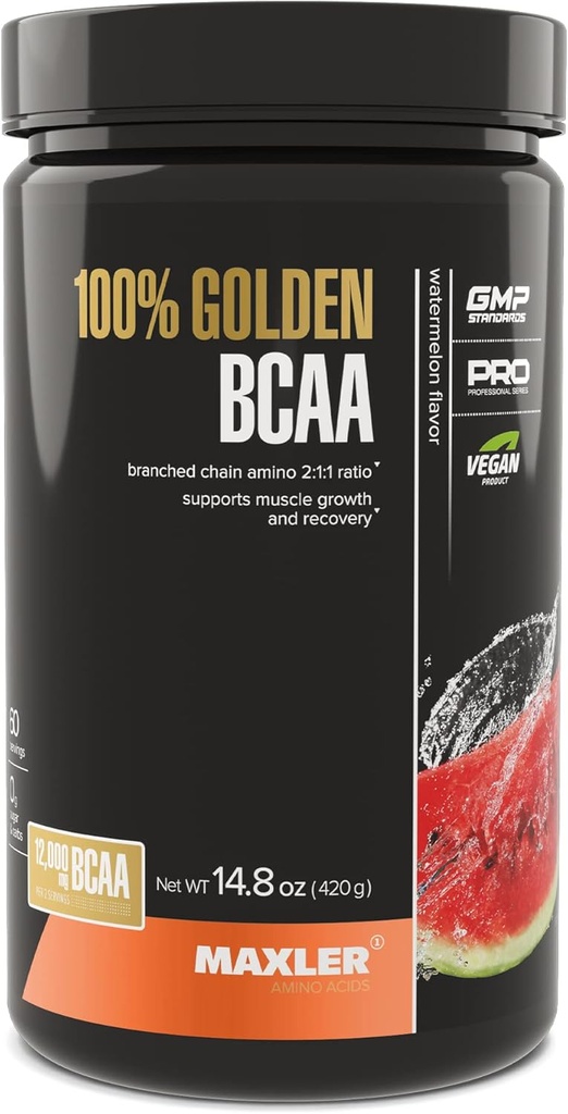 Maxler 100% Golden BCAA Powder - Intra " Workout Recovery Drink for Accelerated Muscle Recovery " Lean Muscle Growth - 6 g Vegan BCAAs Amino Acids - 60 Servings - Watermelon