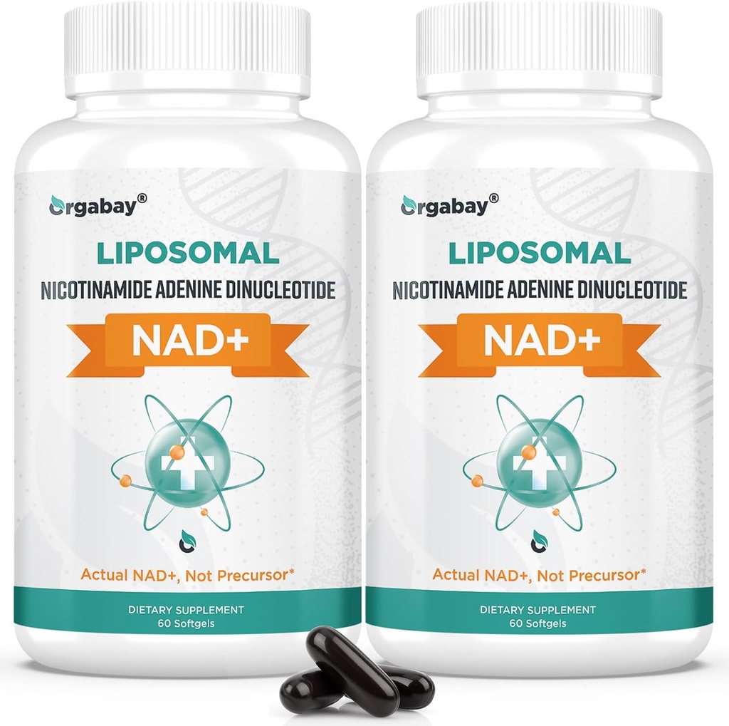 Orgabay Liposomal NAD+ Suplemento 500 mg, Alta Absorción, Impulsar o NAD+ con TMG 250 mg, Actual NAD Plus máis eficiente que o ribósido de nicotinamida, enerxía celular de soporte, envellecemento saudable | 120 Softgels