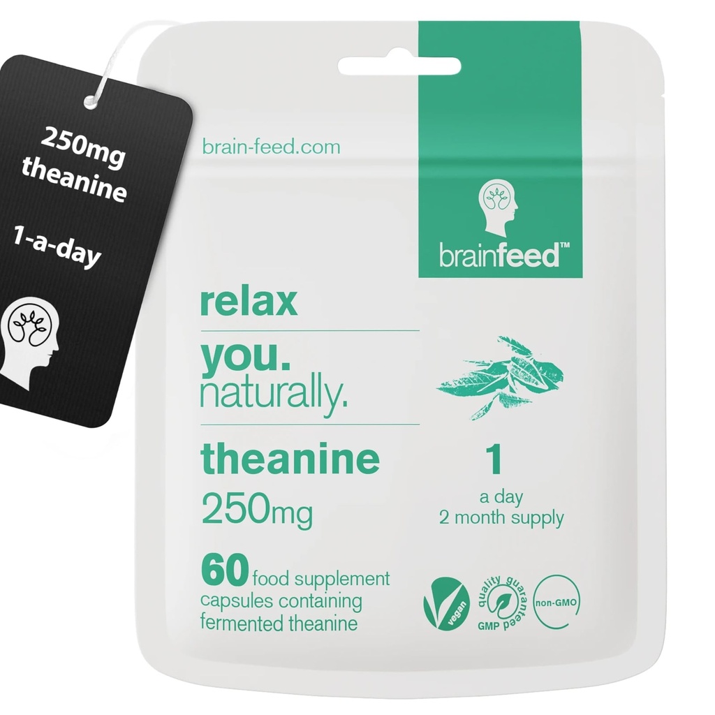 Pure L theanine Supplement (60) | 250mg l theanine Capsules – 1 a Day | Stress Relief Supplement & Calm aid | GABA Supplement Support | Lab-Tested | Vegan
