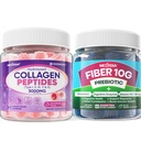 Sugar Free Collagen Peptide Filled Gummies 1 Pack + Fiber Gummies for Adults 2 Pack