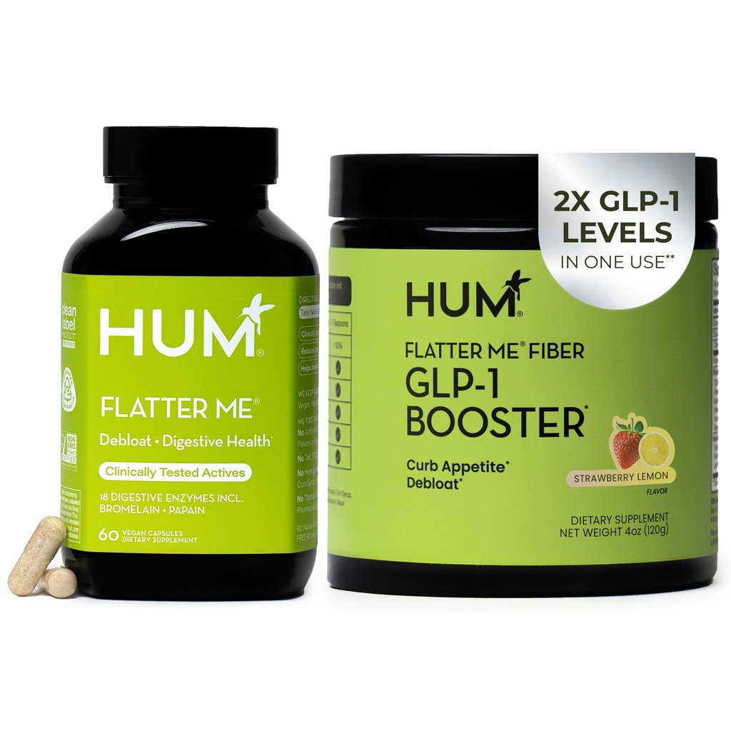 HUM Flatter Me Extra Strength Digestive Enzymes Flatter Me Fiber Supplement