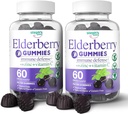 비타민 C와 아연이있는 Elderberry Gummies - 성인과 어린이를위한 Immune 부스터 Elderberry Gummies - 산화 방지제 지원 (120 Gummies)가있는 Vegan 천연 성분 방어 Multivitamins