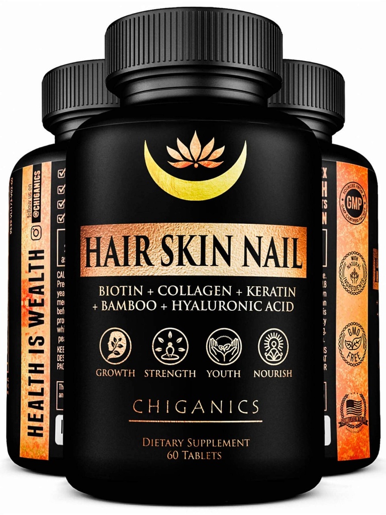 10X Potent Hair Skin and Nail Growth Vitamins Infused with Keratin + Collagen + Silica for Vibrant Hair- Extra Strength Biotin 5000mcg
