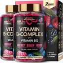 Vitamin B-Complex Gummies for Women & Men - Vitamin B12, B1, B2, B3, B5, B6, B7 & B9 - B Complex with Vitamin C & Choline - Energy, Brain & Mood - Natural Berry Flavor, Vegan - 60 Gummies 2 Pack