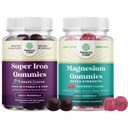 Bundle of Extra Strength Iron Gummies for Women and Men with Vitamin C for Higher Absorption, and Extra Strength Calm Magnesium for Adults - Relaxing Supplement with Elemental Mag - Sleep Aid