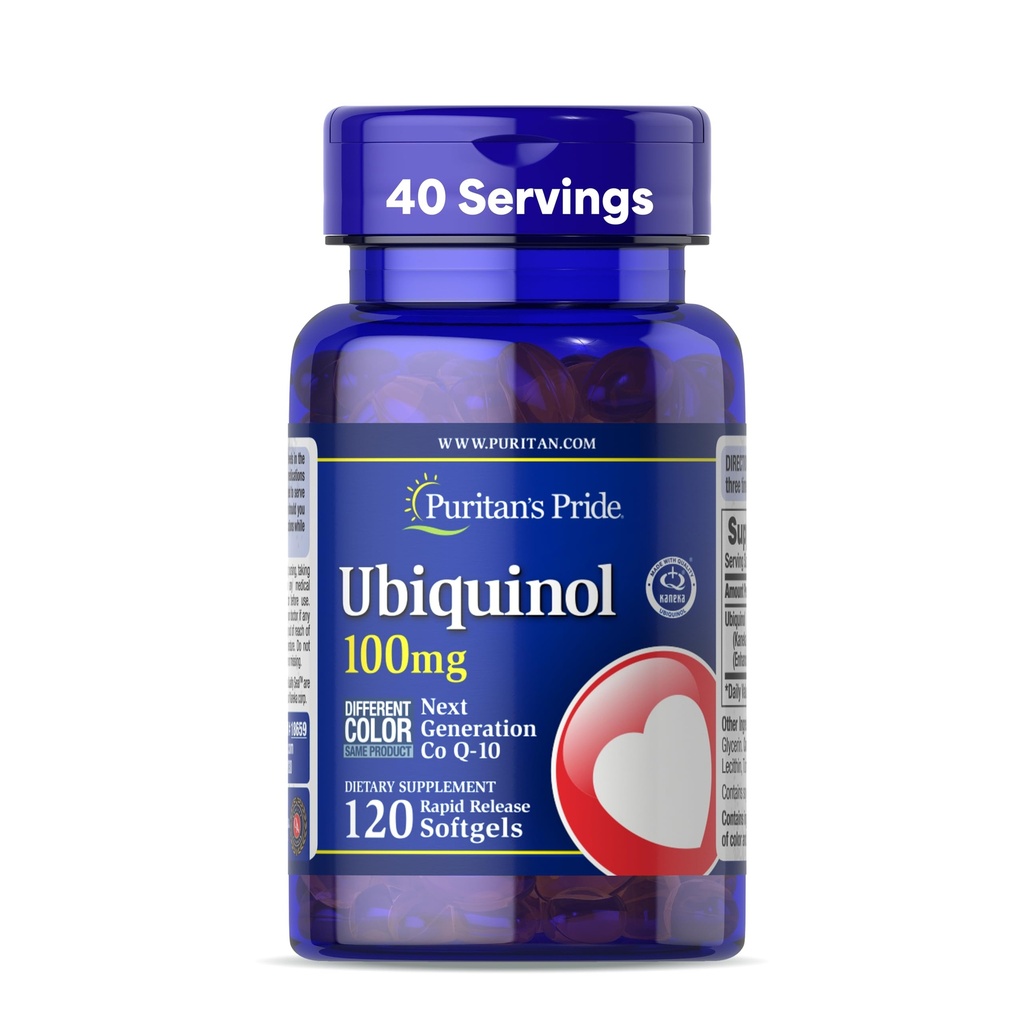 Puritan's Pride Next Gen Ubiquinol Coenzyme CoQ10 100mg, Dietary Supplement for Heart Health, Blood Pressure, Oral Gum Health, Aging and Cellular Energy Support, 120 Servings, Rapid Release Softgels