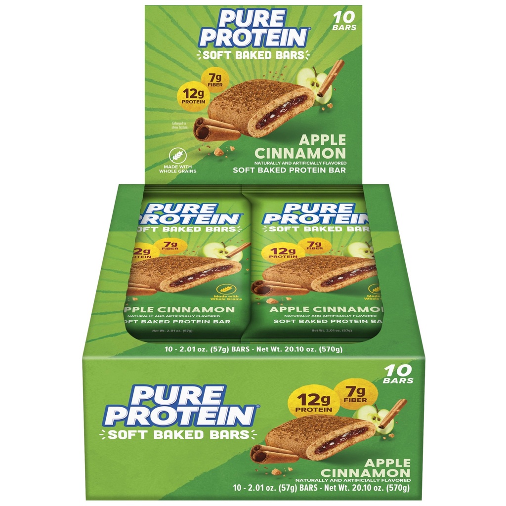 Pure Protein Apple Cinnamon Soft Baked Protein Bars – 12g Protein, 7g Fiber, Whole Grain Breakfast Bars, High Fiber, Individually Wrapped Protein Snacks for On-the-Go – 10 Count