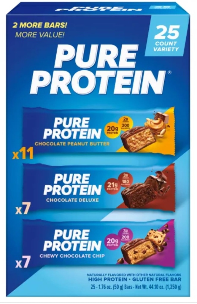 Pure Proteins Bars, Nutrient Rich Snacks with High Protein for Energy Support, Minimal Sugar, Gluten-Free, Variety Packs