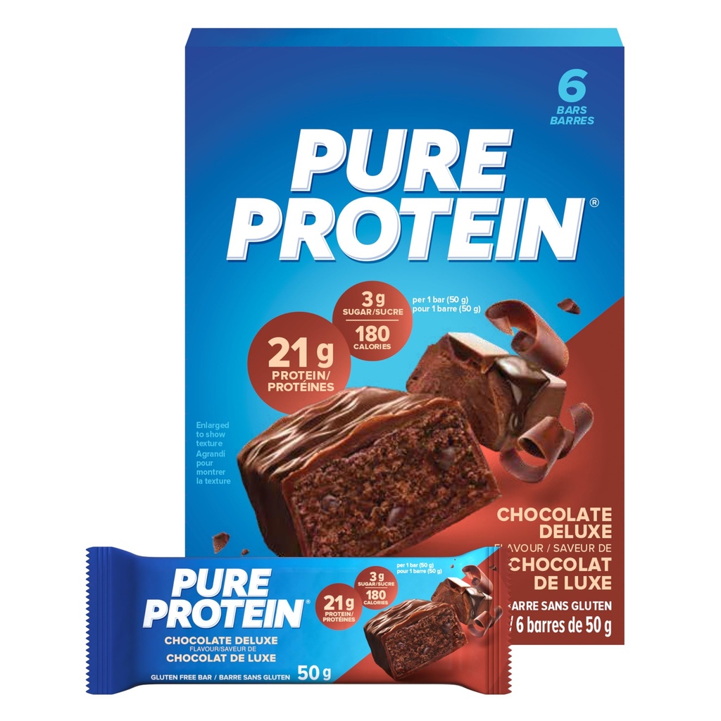 Pure Protein Gluten Free Chocolate Protein Bars, 50g, 6ct, 20g Protein Per Bar, Imported from Canada