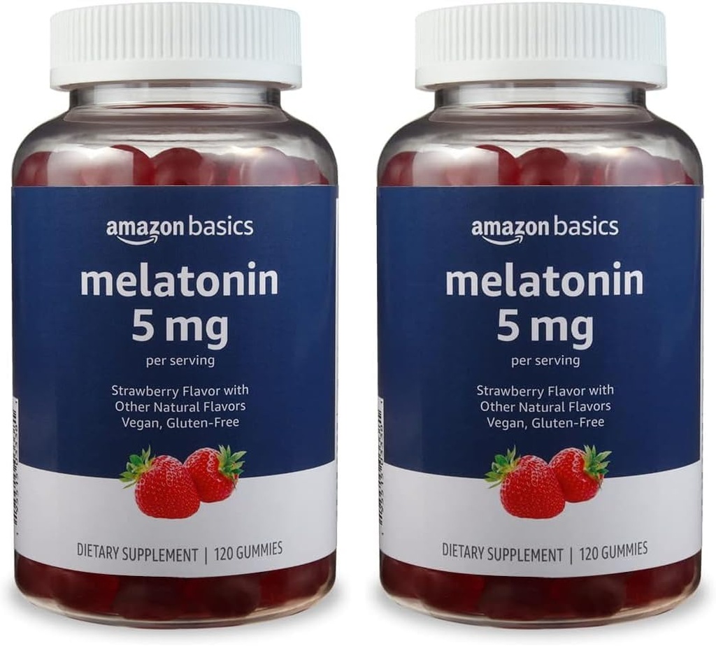 Basics Melonalin 5mg, 120 Gummies (2 per Serving), Strawberry (sebelumnya Solimo) (Kemasan 2)