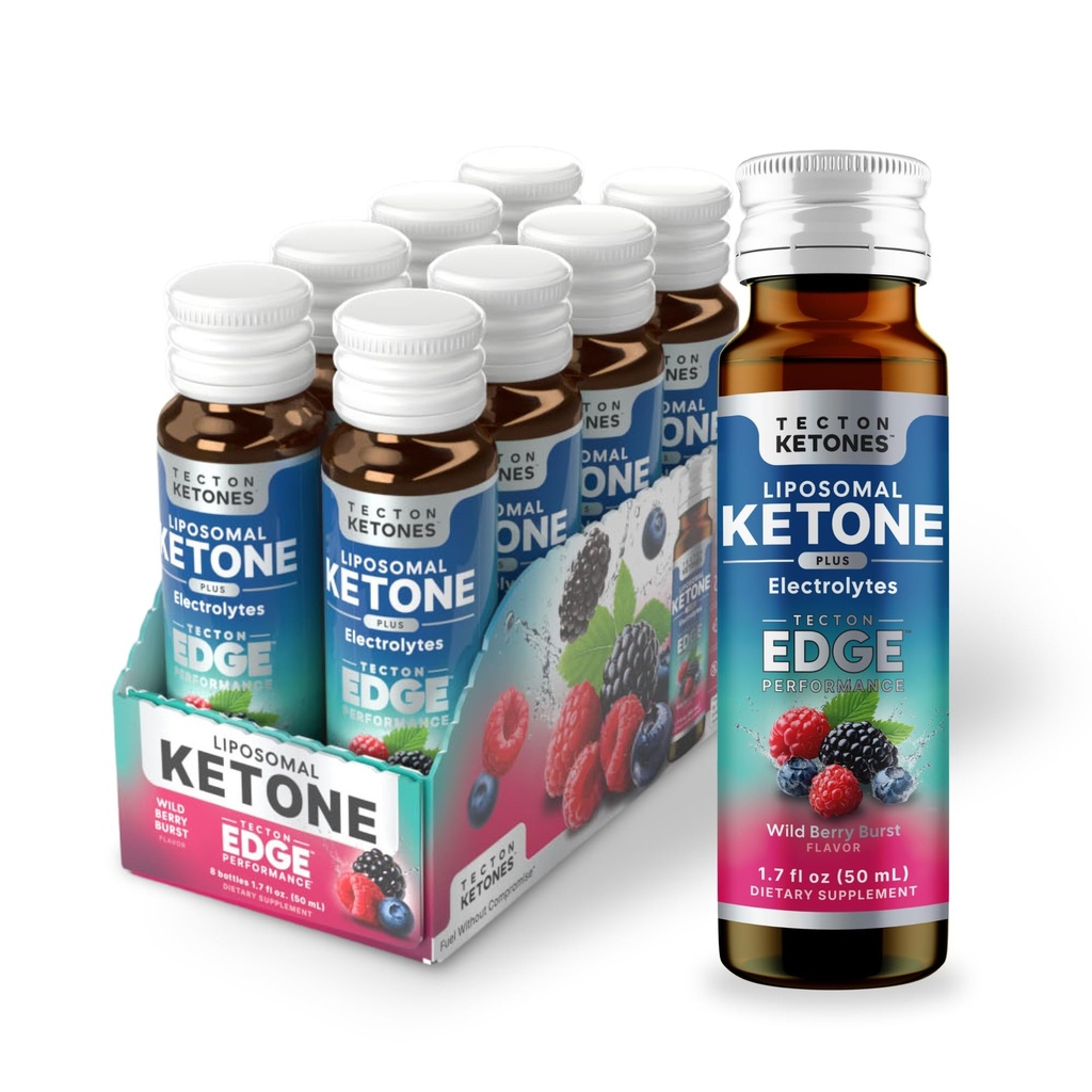 Liposomal Exogenous Ketones Supplement, Endurance Training Shots for Focus & Clarity - Natural Caffeine Free Clean Energy Shot with Electrolytes for Hydration + 10g Ketone, 8ct Berry