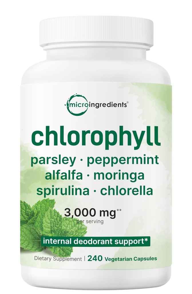 Micro Ingredients Chlorophyll Super Greens Complex | 240 Veggie Capsules with Parsley, Moringa, Spirulina, Chlorella, & More | Gluten-Free, No Additives