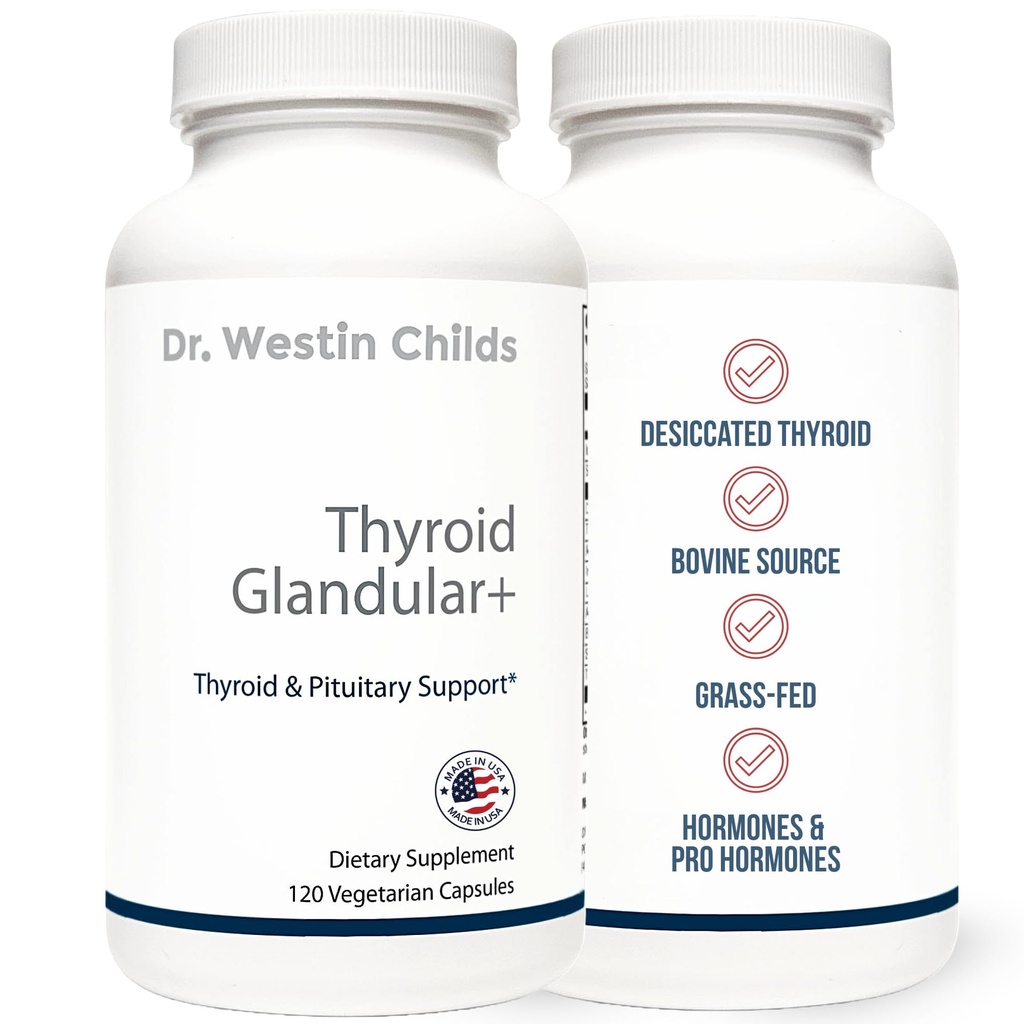 Dr. Westin Childs - Thyroid+ Raw Grass-Fed Desiccated Bovine Thyroid Support for Women & Men with Hypothyroid, Hashimoto's, Energy & Metabolism Supplement - L-Tyrosine, Selenium, Iodine & More 120 ct