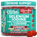 ThyroGlow Thyroid Support Gummies Selenium Iodine KSM 66 Ashwagandha L Tyrosine Vitamin D, C, B12, B6 Turmeric Blueberry Holy Basil Folate Bladderwrack By Clean Nutra