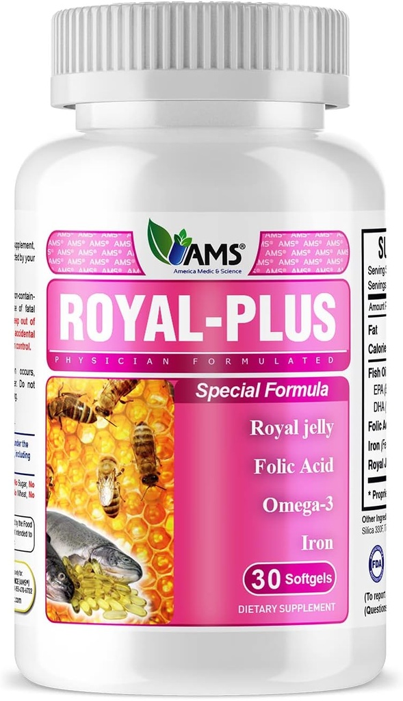 American Media & Science Royal-Plus (30 Softgells) | Royal Jaily Profiles for Emericial Supples with Fish Omarios-3 Footty access and Folic Society | Nutriants for Presidents