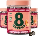 8 Greens Supergreens Gummies - Metabolizm, Immunity & Focus, Digestive Health Enzymes, Organic: Peach Flavor, 150 Count