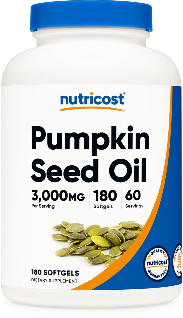 Nutricost Pumpkin Seed Oil 3,000mg Per Serving, 180 Softgels for 60 Servings Per Bottle - GMO-Free, Gluten-Free, Dietary Supplement
