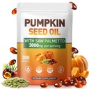 Pumpkin Seed Oil Capsules - Cold Pressed Pure Virgin Oil, Essential Fatty Acids and Plant Sterols | 300 Capsules | Supports Hair, Urinary Bladder and Prostate Health | Non-GMO
