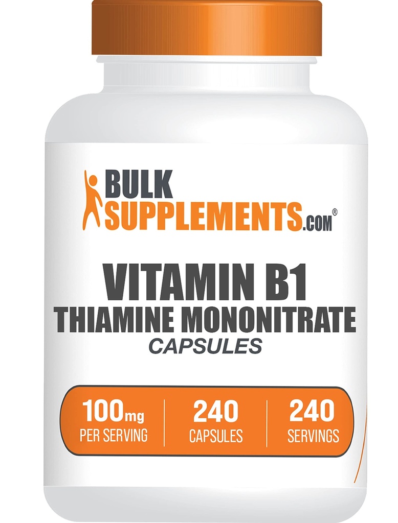 BulkSupplements.com Thiamine Mononitrate Capsules - as Vitamin B1, Thiamine B1 Supplement, Thiamine 100mg - Gluten Free, 1 Capsule per Serving, 240 Capsules (Pack of 1)