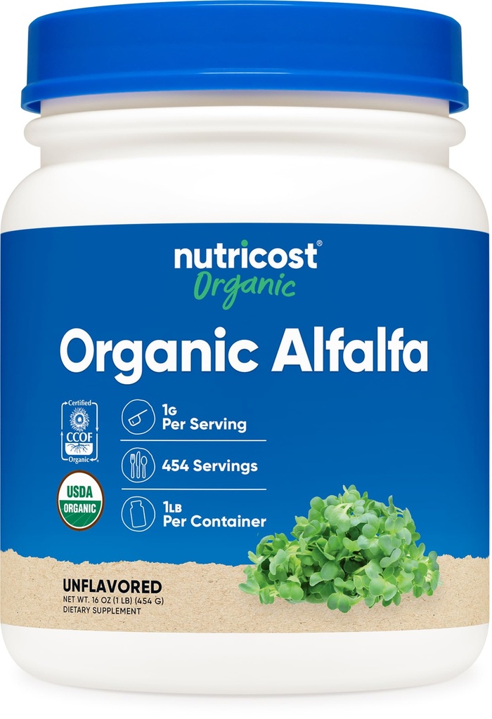 Nutricost Organic Alfalfa Powder 1LB, USDA Certified 100% Organic, GMO-Free | Vegetarian, Gluten-Free