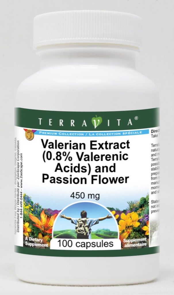 Valerian Extract (0.8% Valerenic Acids) and Passion Flower - 450 mg (100 Capsules, ZIN: 511272) - 3 Pack
