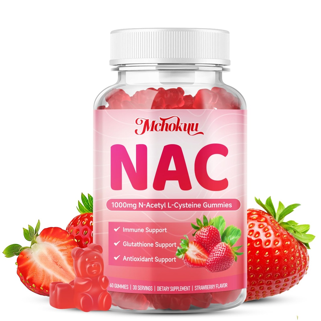 NAC Gummies for Adults & Kids 1000mg Per Serving, NAC Supplement N-Acetyl Cysteine for Immune, Glutathione & Antioxidant Support, Sugar-Free Vegan Strawberry Flavor, 60 Count