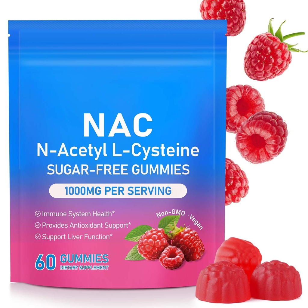 NAC Gummies, Sugar-Free NAC Supplement, N-Acetyl Cysteine Lung & Liver Health, Antioxidants & Immune System, 60 Count