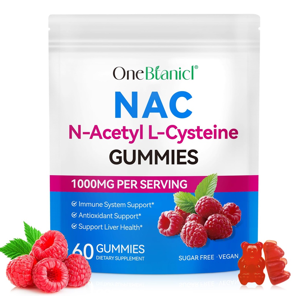 NAC N-Acetyl-Cysteine 1000mg Sugar-Free Gummies, N-Acetyl Cysteine Nutritional Supplements High Bioavailability & No Fillers 60 Gummies 1 Month Supply