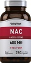 Piping Rock NAC Supplement N-Acetyl Cysteine | 600mg | 250 Capsules | Free Form Pills for Women and Men | Non-GMO, Gluten Free