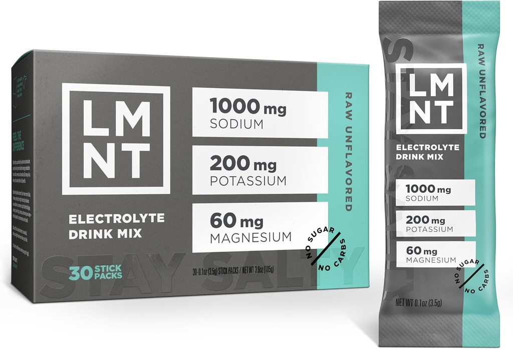 LMNT Zero Sugar Electrolytes - nyers, ízesítetlen Saláta 124; Drink Mix 124; 30- Count