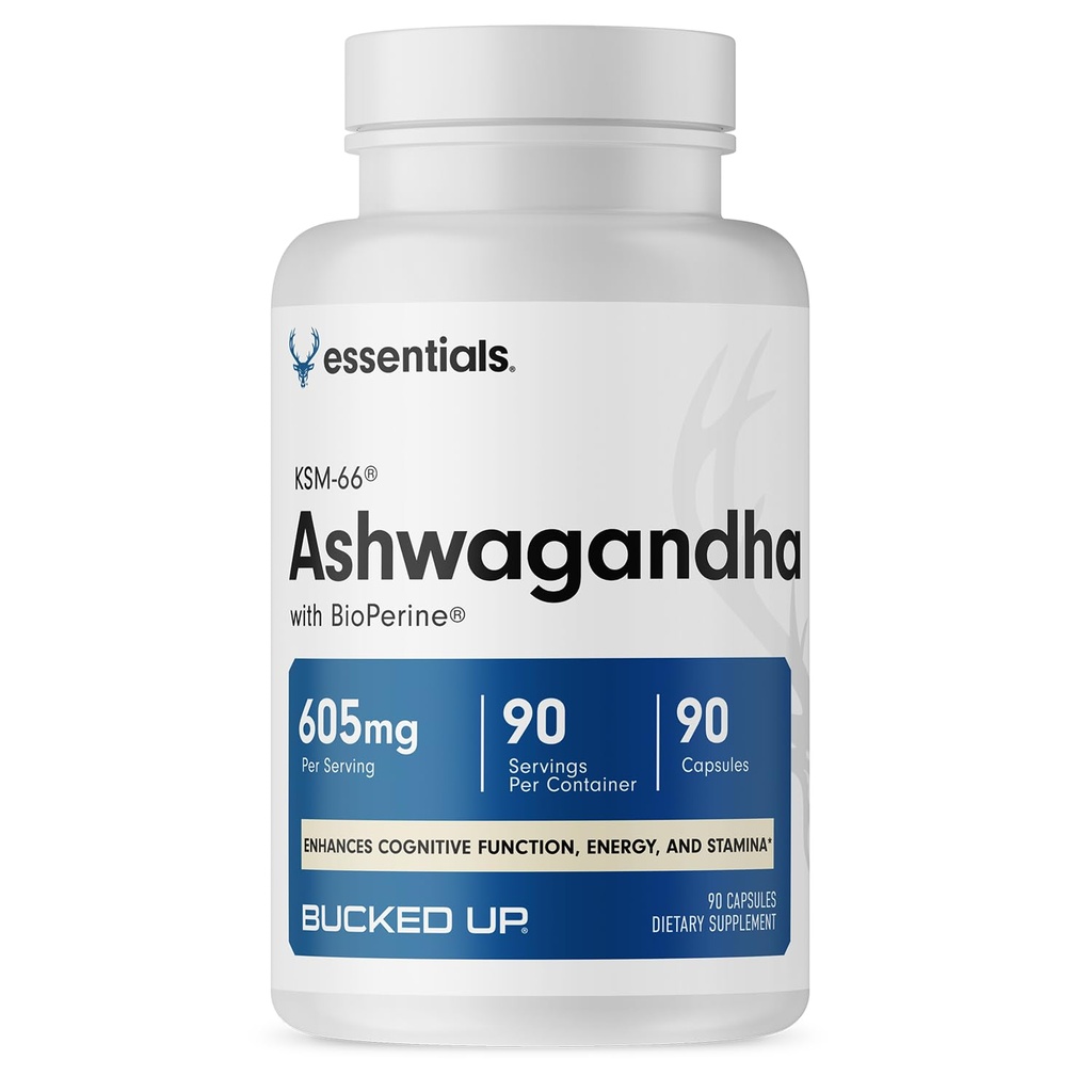 Bucked Up Ashwagandha (KSM-66®) + Bioperin Capsules, Essentials (90 Serving)