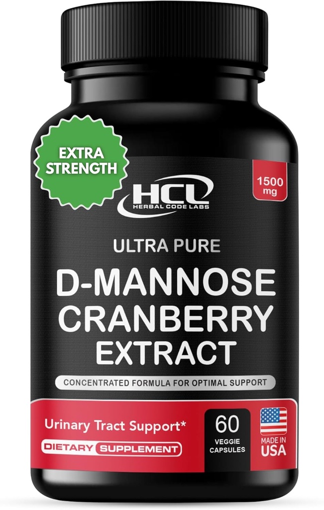 LABS HERBAL KÓD HERBAL S Cranberry Extract Capsules 1500mg - High Potency USP Class D- Mannose Supplement with Whole Fruit Cranberry Powder - Podpora močení - Non- GMO 60 Kapsle