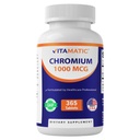 Vitamatic Chromium 1000 mcg | 365 Tablets | High Potency Chromium Picolinate | Non-GMO, Gluten Free