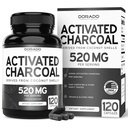 Organic Activated Charcoal Pills (120 Capsules) Activated Charcoal Derived From Coconut Shells Support Bloating & Detox 520mg Per Serving for Women & Men - Third Party Tested - Non GMO & USA Made