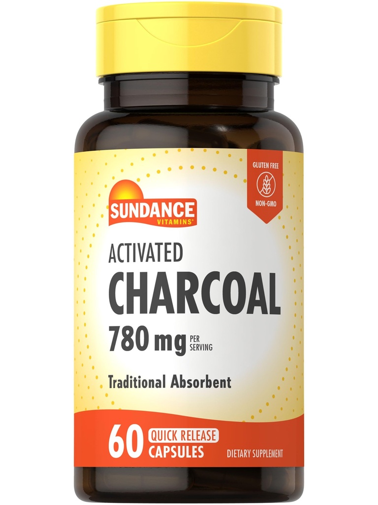 Sundance Activated Charcoal 780mg | 60 Quick Release Capsules | Traditional Absorbent Supplement | Non-GMO and Gluten Free Supplement