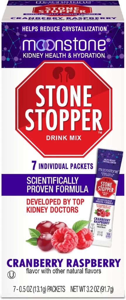Monstone Kidney Stone stopper Drink Mix Cranberry Raspberry, Outperforms Chanca Piedra &apos; Kidney Support supplements, developed by Urologists to Prevent Kidney Stones &apos; Improve Hydration, 7 Day Supply
