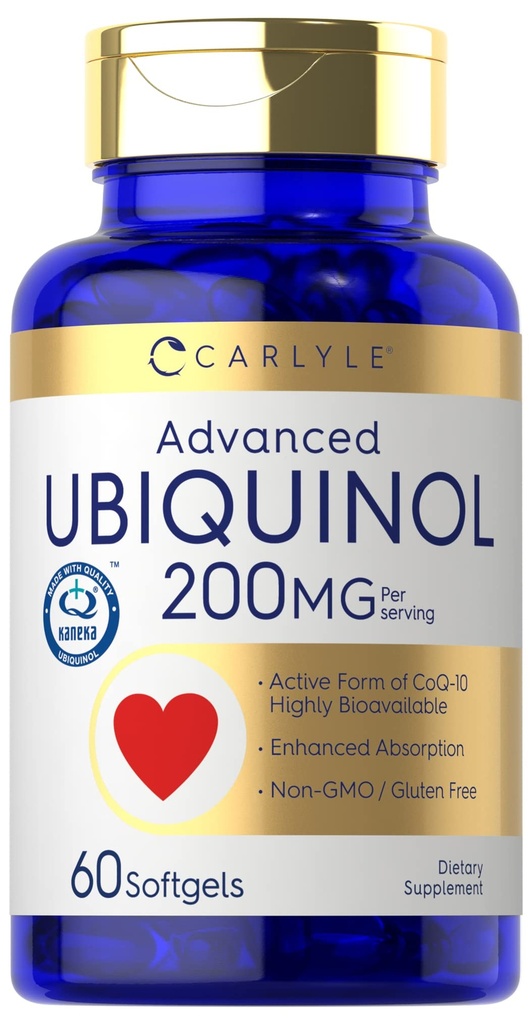 Carlyle Ubiquinol 200mg | 60 Softgels | High Absorption | Active Form of CoQ10 | Non-GMO, Gluten Free Supplement
