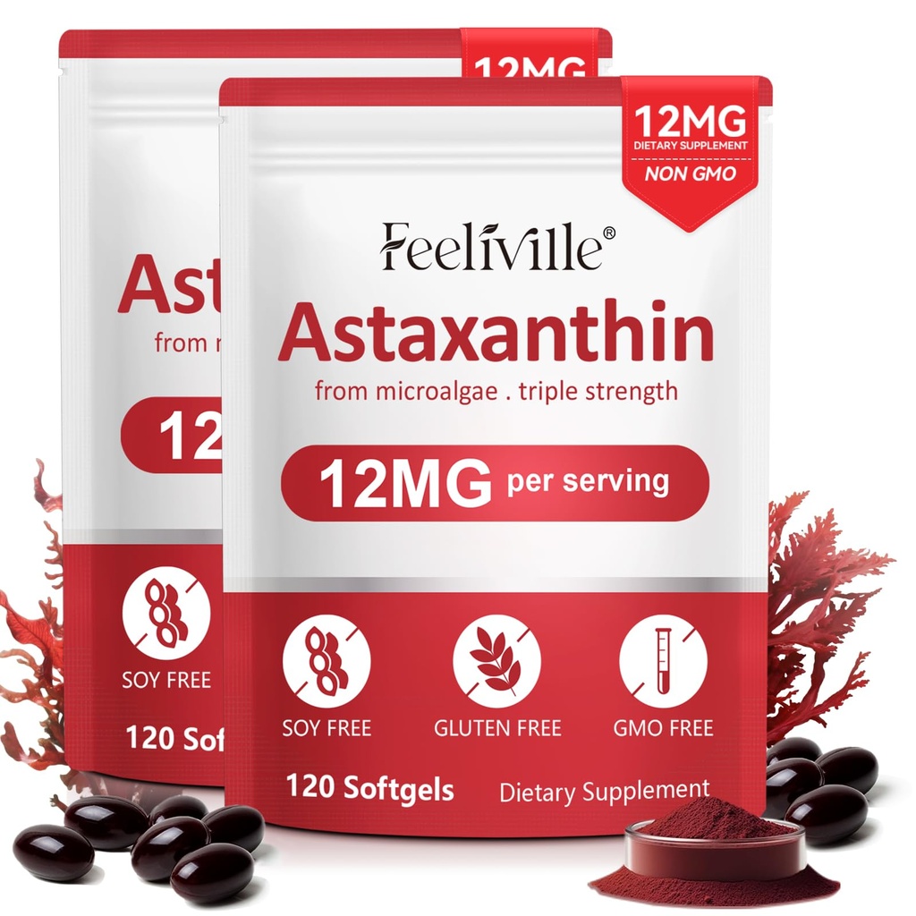 VOFANK Astaxanthin 12mg, Premium Astaxanthin Supplements with Antioxidant Activity, Supports Eye, Joint, Immune, Skin Health, Internal Circulation, Non-GMO & No Gluten 240 Softgels