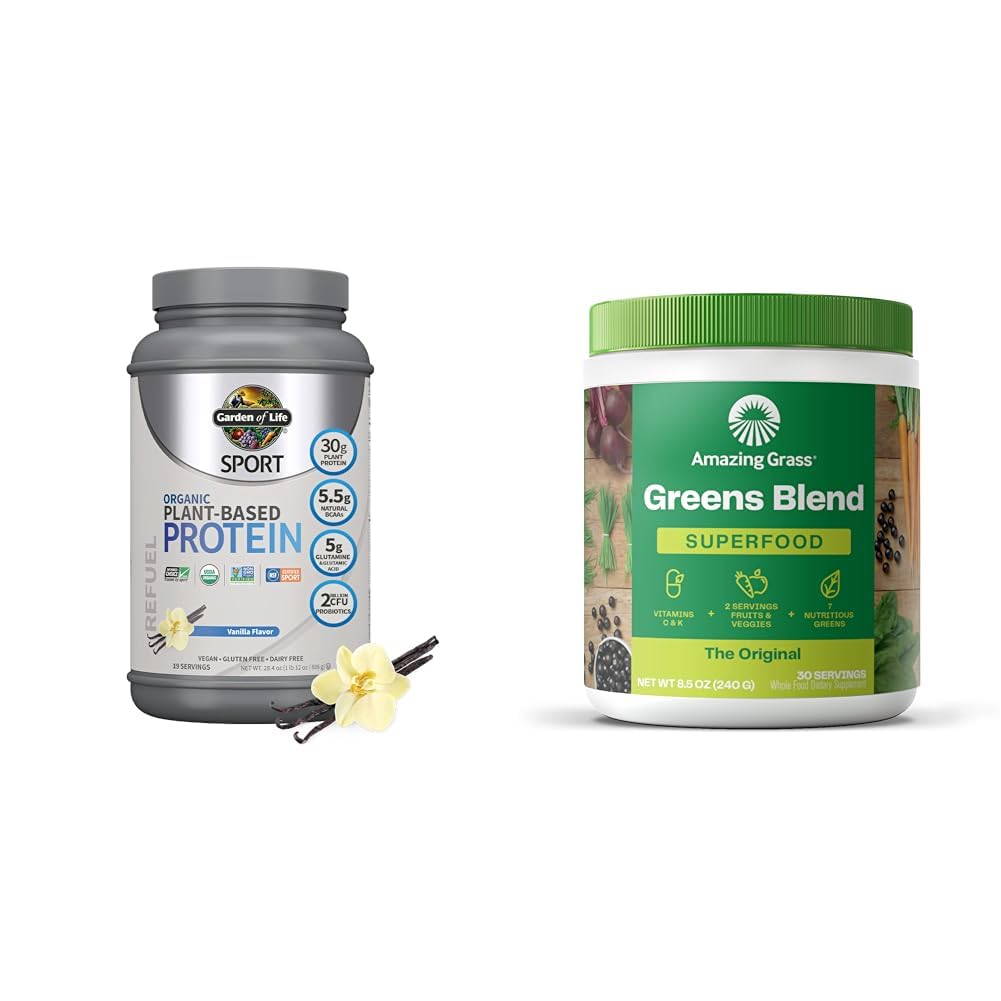 Garden of Life Organic Vegan Sport Protein, Greens Blend Superfoods with Probiotics and BCAAs for Immunity, 30 Servings Each